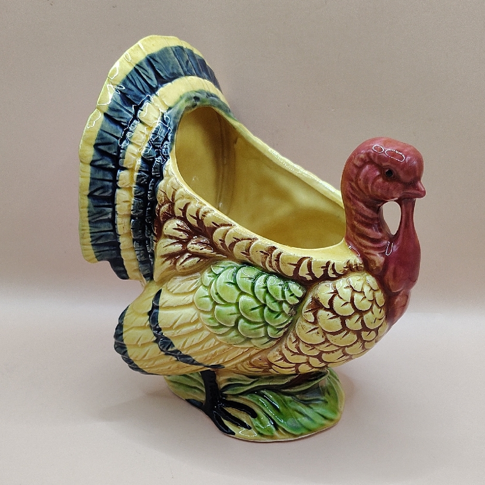 Vintage Ceramic Turkey Bird Vase, Utensil Holder, Planter